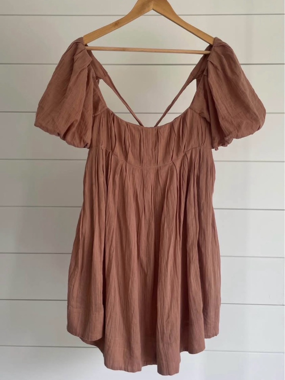 NWT Free People Puff Sleeve Mini Dress w/ Pockets – Size Large ($108 Retail)